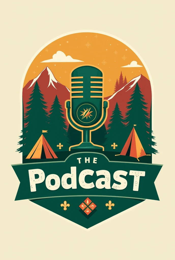 Create a brand logo for Podcasts with images of various scouting symbols 
