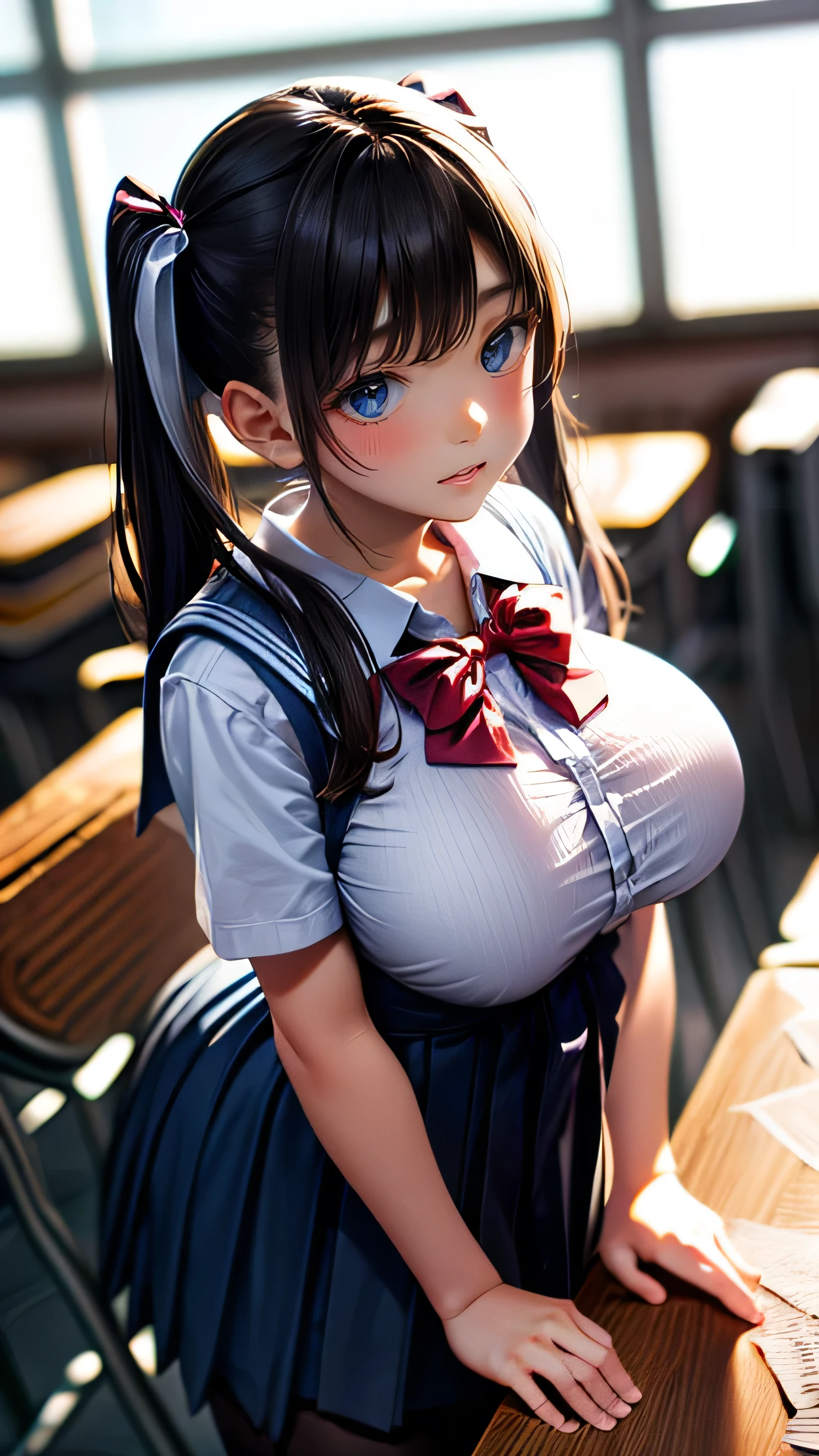 ((1 girl)), ((Dildo、Handjob、Masturbation))、masterpiece, Highest quality, 8k, Young and beautiful girl, Baby Face、The clothes are big 、Morphologically correct、 (Round face), Cute Face, Thighs, smile、 Compensate, 10 generations, Detailed face, Background Blur、((((((high school girl))))))、((pantyhose)), Close-fitting clothes, Written boundary depth, ((Big Breasts)), (Black Hair)、(Low Twintails)