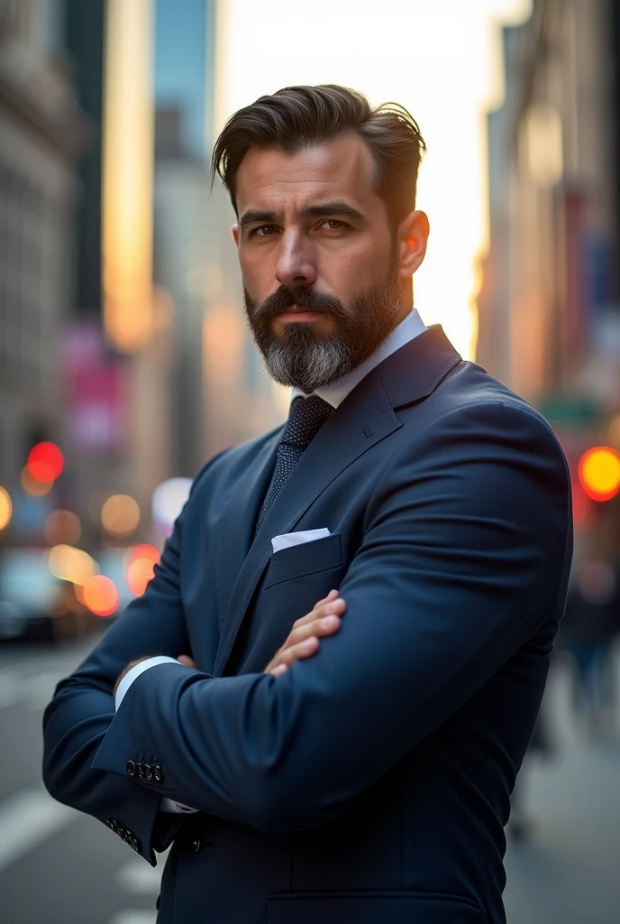 create a realistic bearded man in a suit