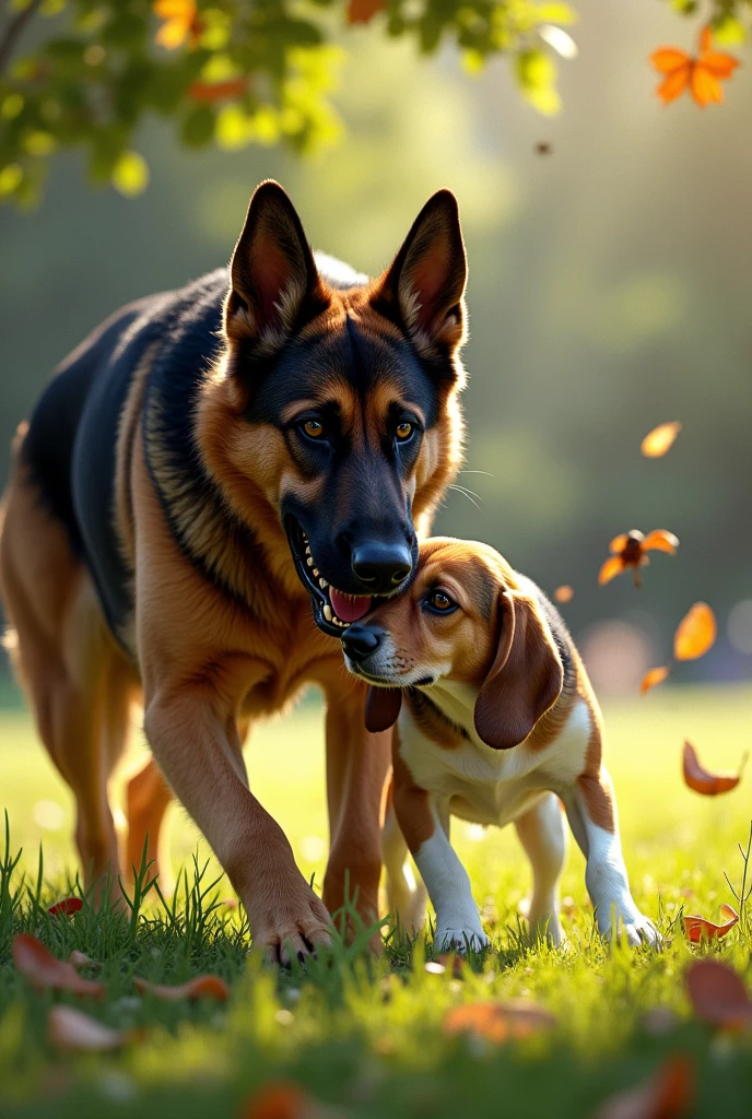 a dog biting another