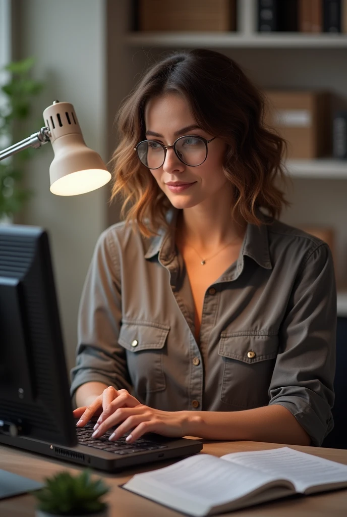 art mignon, femme, un ordinateur sur un bureau femme d'affaire