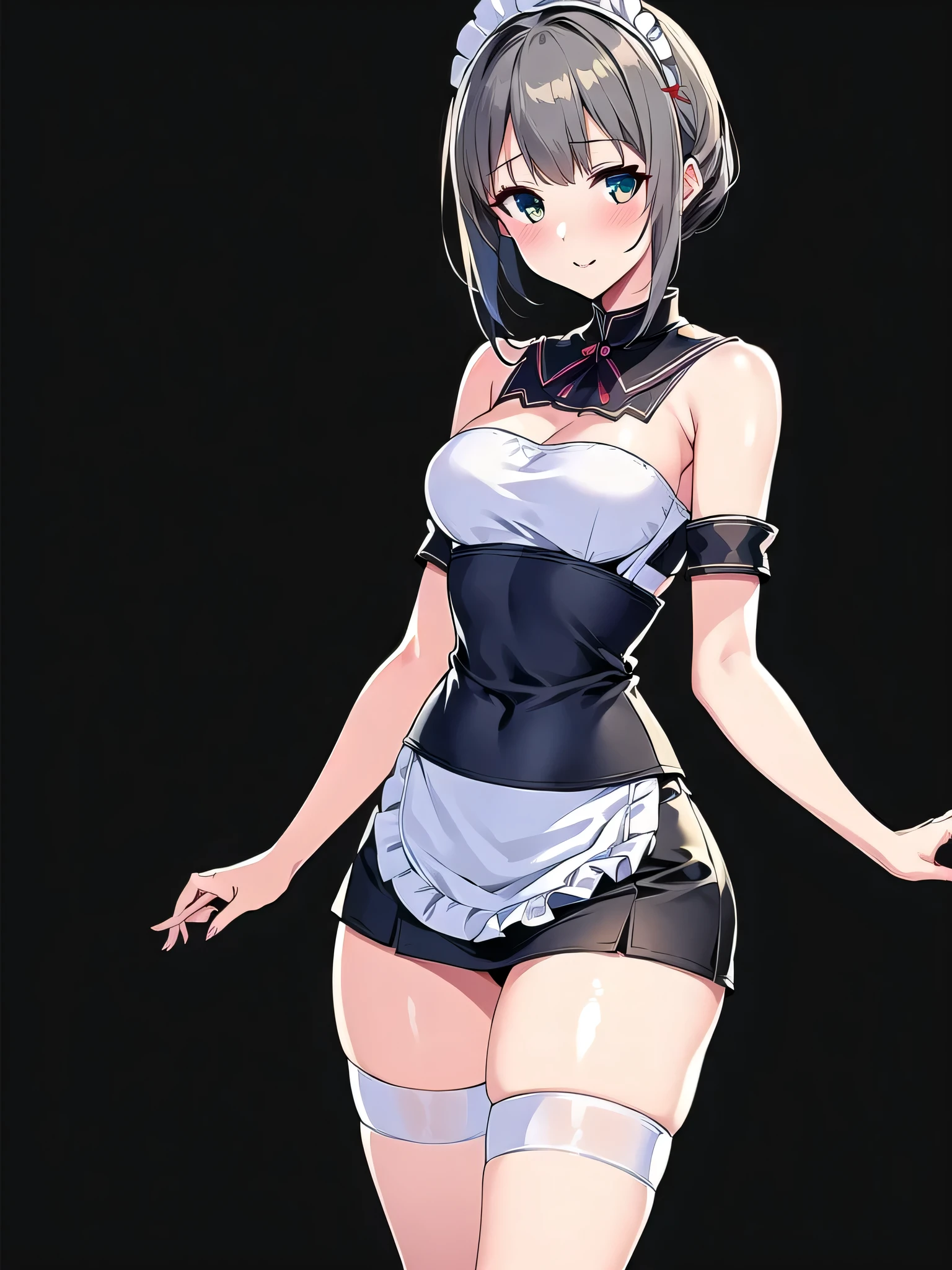 all realistic intricate details, masterpiece,detailed face,detailed skin,detailed eyes,shiny skin,shiny lips,highest quality,.syr Flova, gray hair, syr,maid headdress, green long dress, (((miniskirt ))),apron, smile, Happy, closed mouth, holding tray, bar, Shoulder bag,sitting,beautiful thighs,slender,white lace panties,white garter belt ,lift skirt,slim thighs,clothed,