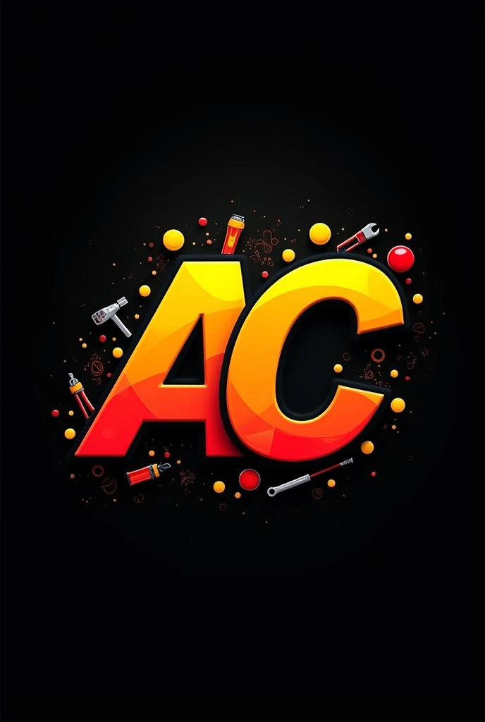 Create a logo with the letters A C for an online store with yellow, black and red colors that symbolizes the sale of various utilities with a black logo background. 
