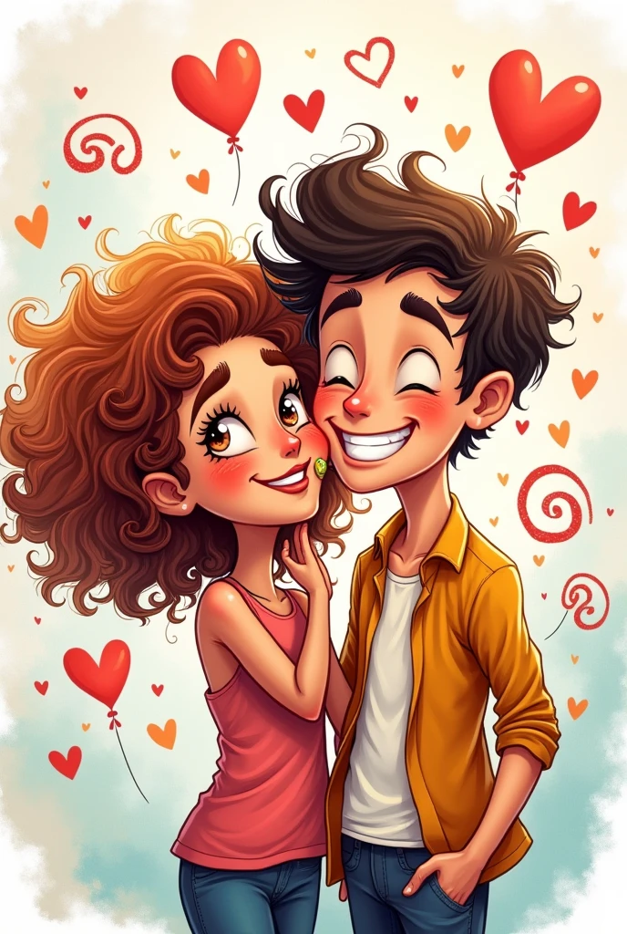 generate image of a doodle of a girl biting a guy's cheek playfully couple