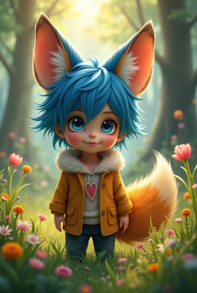 Create a human
fox human child man
with blue hair and fox ears