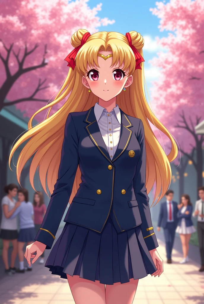 Sailor Moon in her civilian form wearing a modern school uniform
