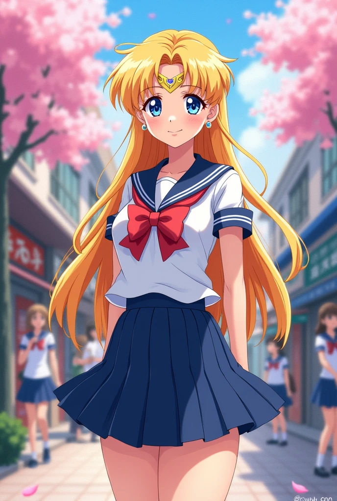 Sailor Moon in her civilian form wearing a modern school uniform