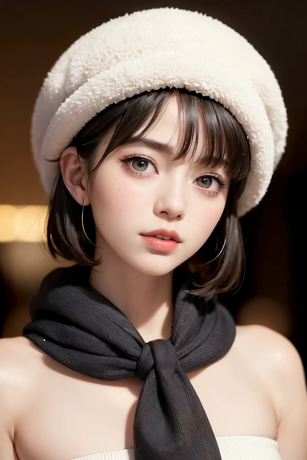 (masterpiece, Highest quality、Very attractive adult beauty、Add strong highlights to the eyes、Please look closely at the camera),One Girl, solo, Black-haired, scarf, hat,, Realisticな, Looking at the audience, Light-coloured black eyes, short hair, coat, Winter clothes, White headscarf, のlips, Lip gloss，Bans, Upper body、Big eyes、Eyelashes)、((Italian road system))、((前髪ありshort hair、Big eyes、Give students a very strong highlight、Very large breasts、Staring at the audience、Very beautiful beauty、Listen carefully、Long neck、Smile a little、Beautiful Teeth、Open your mouth and laugh))、28 years old、Very cute supermodel、(masterpiece, Highest quality、Very attractive adult beauty、Add strong highlights to the eyes、Look closely at the camera),one person&#39;s, alone, Black-haired, scarf, Have,, Realistic, Looking at the audience, Light-coloured black eyes, short hair, coat, Winter clothes, White headscarf, lips, Lip gloss，prohibit, Upper Body、Big eyes、eyelash)、((Italian road system))、((前髪ありshort hair、Big eyes、Give students a very strong highlight、Very large breasts、Gazing at the audience、Very beautiful beauty、Listen carefully、Long neck、Laugh a little、Beautiful Teeth、Laughing with your mouth open))、28 years old、Very cute supermodel