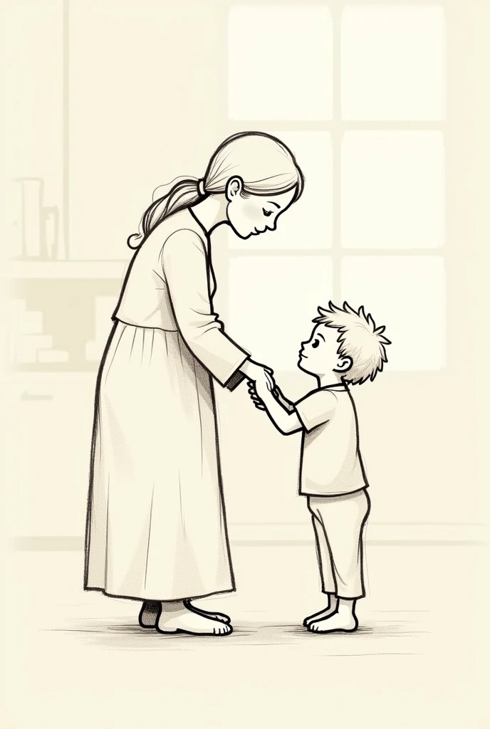 Generate figure for autistic, about a person touching a child&#39;s shoulder. Sketch style with few elements. 