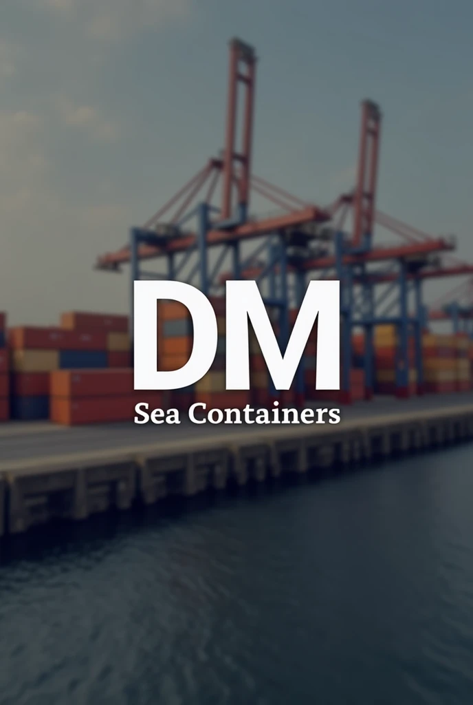 I want a logo for my shipping container company. detaileds: must contain the initials "DM" CENTRALIZED on the image and in evidence, background could be a container, nothing too flashy but maintaining the concept of shipping containers, and the phrase "Sea Containers" subtitle. Preferably nothing too colorful.. I want an image that conveys seriousness and confidence.! The background can be like a port of container ships