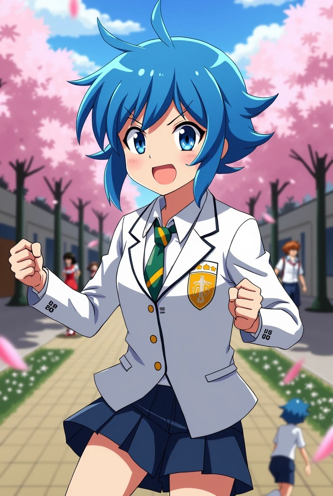 Fubuki with Inazuma Eleven wearing Japanese school uniform