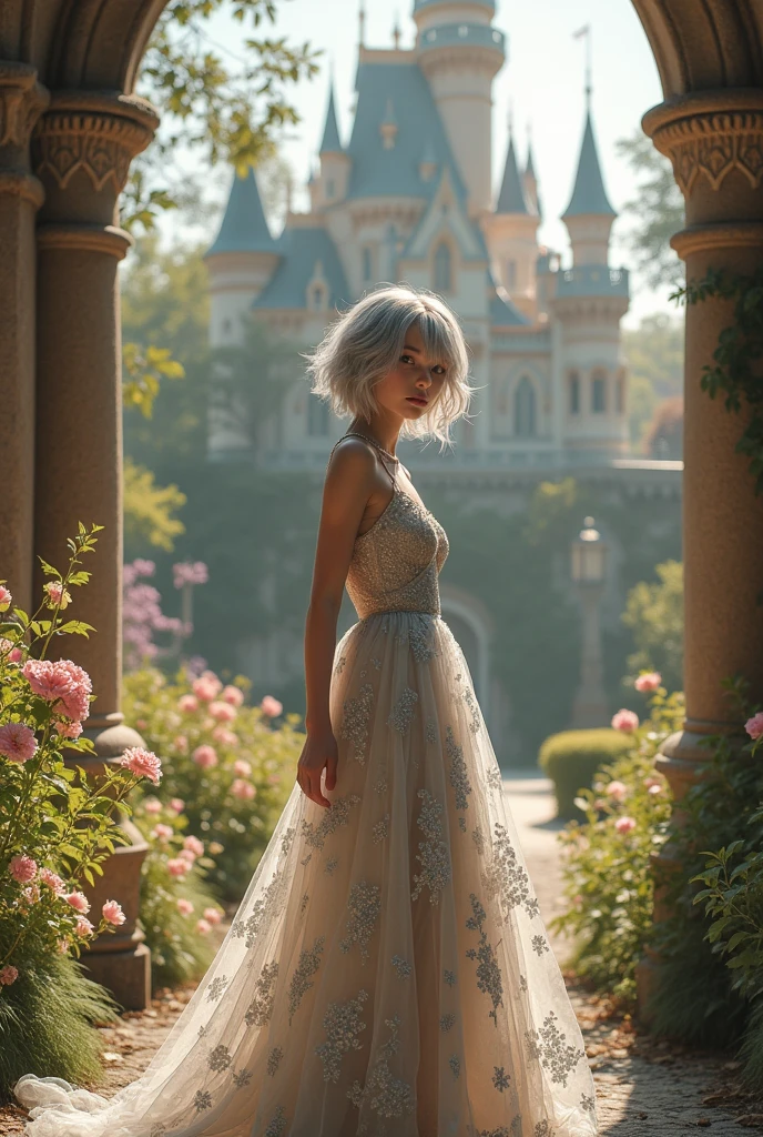 Make a princess, with short gray hair, He is approximately .