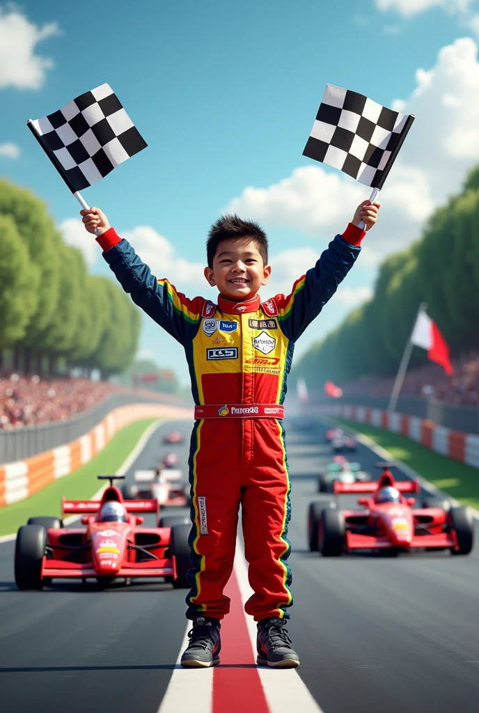 create text by juan miguel 9 years ,with the race track flag
