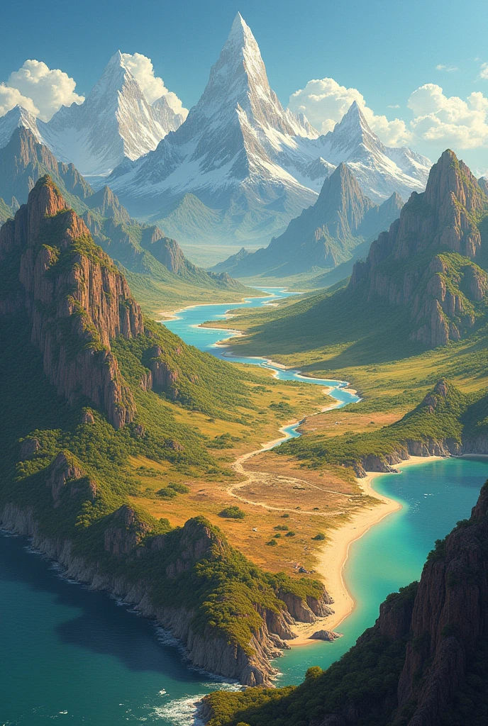 Create a continent inspired by the compass rose divided into 4 regions: upstate, West, east and south