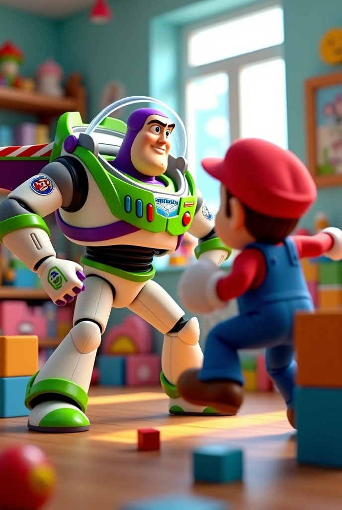 Muscular Boody from Toy Story kicking Mario Bros.