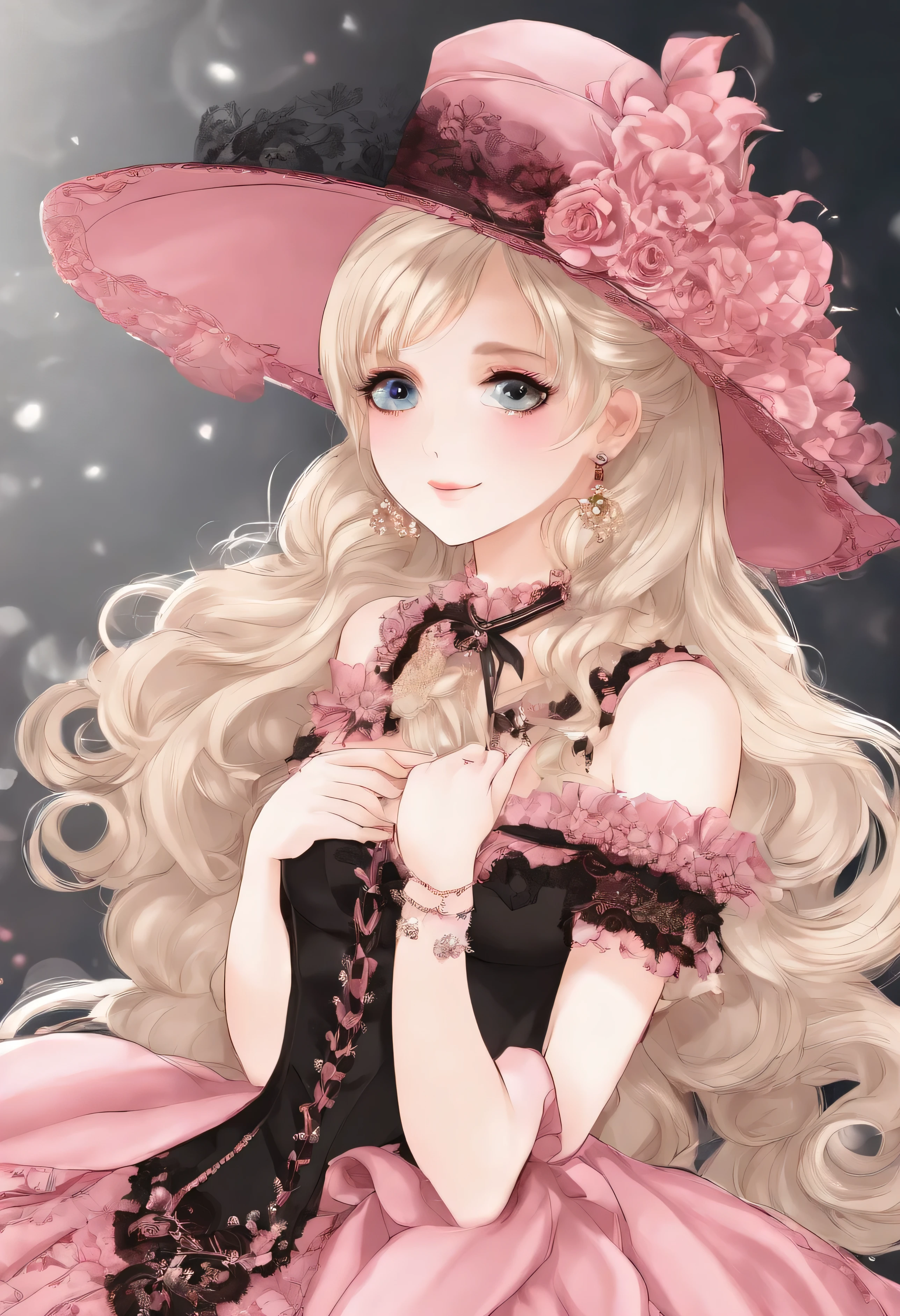 Arafe in a pink and black dress and hat, Takanobu Fujiwara(Takanobu Fujiwara)Digital rendering is, Pixiv, Rococo, ビクトリアゴシックLolita Fashion, Lolita Style, Rococo女王 (Rococo女王) , Rococo dress, Lolita Fashion, one piece,lingerie
