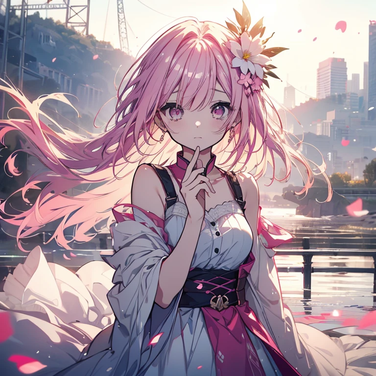 1 person、Mature、Ample breasts、Long Hair、Pink Hair、Hair blowing in the wind、Fleeting、Delicate hair、dress、Shoulder Bare、Reach out your hand forward、Lakeside、Stars Shining、mysterious、sing、Sad face、Dwelling on it、白いdress、An endless hell、Tears、Guide me、dawn、I want to move forward even if it's hard.、I want to challenge myself、High resolution、Highest quality