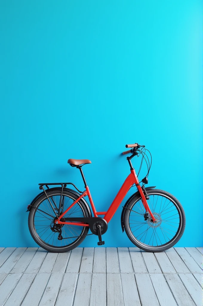 bike leaning against a blue background with no people