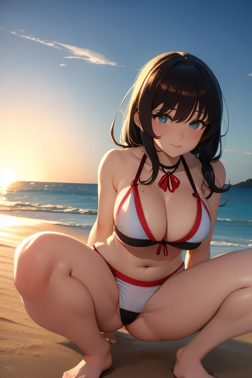 Anime hentai on the beach playing cute