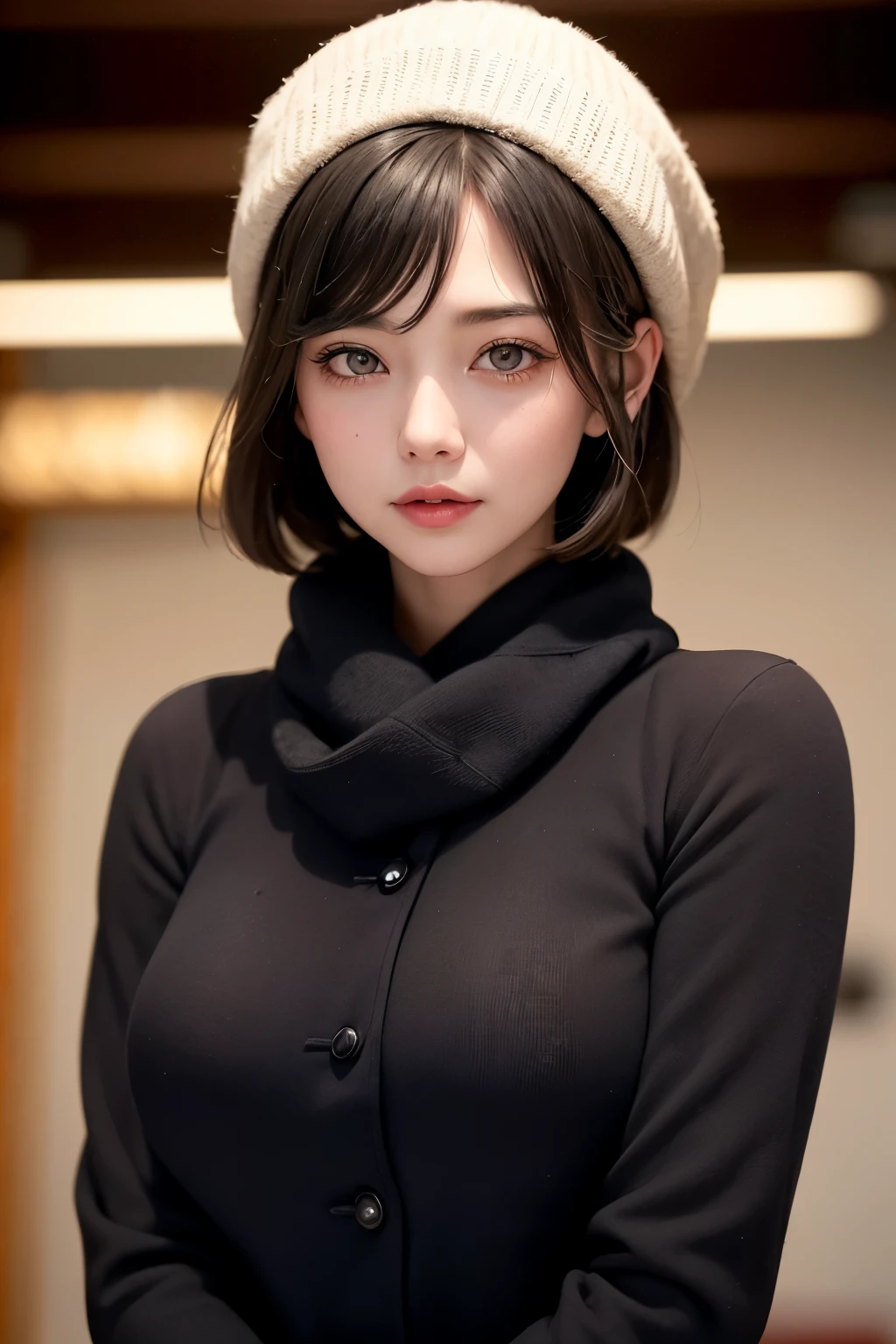 (masterpiece, Highest quality、Very attractive adult beauty、Add strong highlights to the eyes、Please look closely at the camera),One Girl, solo, Black-haired, scarf, hat,, Realisticな, Looking at the audience, Light-coloured black eyes, short hair, coat, Winter clothes, White headscarf, のlips, Lip gloss,Bans, Upper body、Big eyes、Eyelashes)、((Italian road system))、((前髪ありshort hair、Big eyes、Give students a very strong highlight、Very large breasts、Staring at the audience、Very beautiful beauty、Listen carefully、Long neck、Smile a little、Beautiful Teeth、Open your mouth and laugh))、28 years old、Very cute supermodel、(masterpiece, Highest quality、Very attractive adult beauty、Add strong highlights to the eyes、Look closely at the camera),one person's, alone, Black-haired, scarf, Have,, Realistic, Looking at the audience, Light-coloured black eyes, short hair, coat, Winter clothes, White headscarf, lips, Lip gloss,prohibit, Upper Body、Big eyes、eyelash)、((Italian road system))、((前髪ありshort hair、Big eyes、Give students a very strong highlight、Very large breasts、Gazing at the audience、Very beautiful beauty、Listen carefully、Long neck、Laugh a little、Beautiful Teeth、Laughing with your mouth open))、28 years old、Very cute supermodel