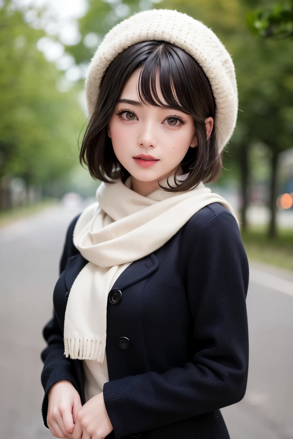 (masterpiece, Highest quality、Very attractive adult beauty、Add strong highlights to the eyes、Please look closely at the camera),One Girl, solo, Black-haired, scarf, hat,, Realisticな, Looking at the audience, Light-coloured black eyes, short hair, coat, Winter clothes, White headscarf, のlips, Lip gloss,Bans, Upper body、Big eyes、Eyelashes)、((Italian road system))、((前髪ありshort hair、Big eyes、Give students a very strong highlight、Very large breasts、Staring at the audience、Very beautiful beauty、Listen carefully、Long neck、Smile a little、Beautiful Teeth、Open your mouth and laugh))、28 years old、Very cute supermodel、(masterpiece, Highest quality、Very attractive adult beauty、Add strong highlights to the eyes、Look closely at the camera),one person's, alone, Black-haired, scarf, Have,, Realistic, Looking at the audience, Light-coloured black eyes, short hair, coat, Winter clothes, White headscarf, lips, Lip gloss,prohibit, Upper Body、Big eyes、eyelash)、((Italian road system))、((前髪ありshort hair、Big eyes、Give students a very strong highlight、Very large breasts、Gazing at the audience、Very beautiful beauty、Listen carefully、Long neck、Laugh a little、Beautiful Teeth、Laughing with your mouth open))、28 years old、Very cute supermodel
