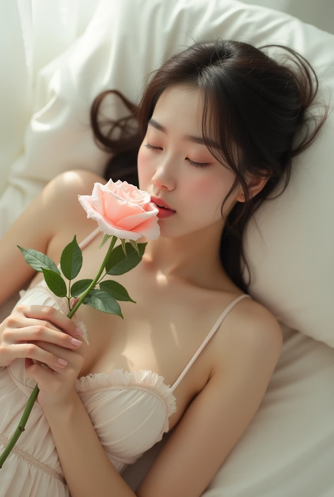 beautiful naked japanese girl with small breasts lying on the sheet kissing、of、スリムな日本ofグラビアアイドル