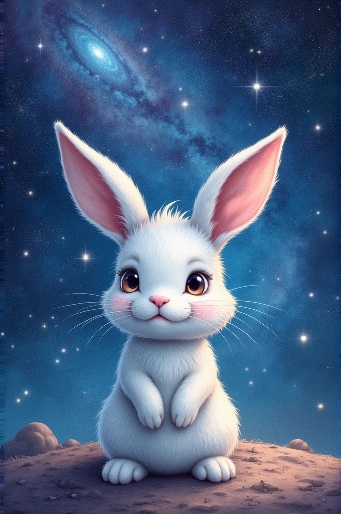 Create a fine art drawing of Alice's rabbit looking into space
