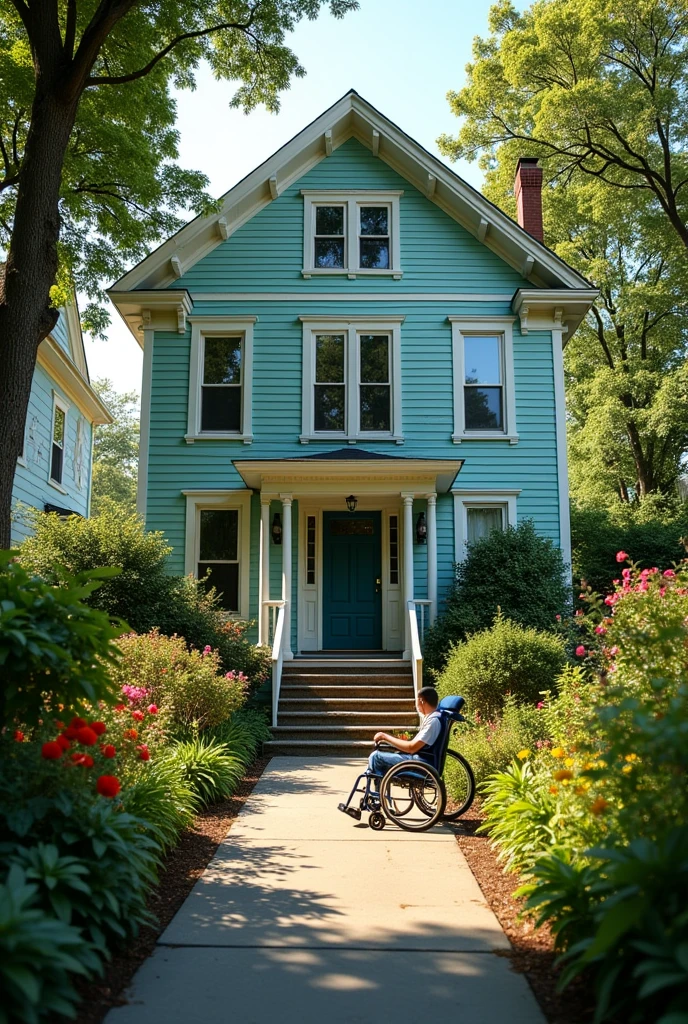 A two-story house that represents a barrier for a person in a wheelchair, Image