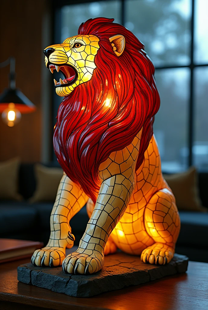realistic colored glass lion, roaring with pride, 超detailded, intricate Glass sculpture, glass animal, textura de vidro, Escultura em vidro, realistic glass, Stained glass art, shiny glass, Translucent glass, photorrealistic glass, high qualiy glass, dazzling glass, work of art Escultura em vidro, incredible Glass art, ultra detailed glass, glass reflection, dramatic lighting, cinematic lighting, dramatic shadows, cinematographic shadows, highly reflective glass, shiny glass, crystal clear glass, impeccable glass, immaculate glass, Magnificent glass, inspirational glass, captivating glass, mesmerizing glass, Breathtaking glass, masterful glass, exotic glass, surprising glass, EXTRAORDINARY glass, phenomenal glass, realismo impressive, Hyper-Realism, photorrealistic, ultra-realistic, 超detailded, extreme detail, intricate-detail, incredible detail, Exceptional detail, unmatched detail, The best details, work of art, high qualiy, best qualityer, 8k, cinematic lighting, dramatic lighting, Bright dark, dramatic shadows, cinematic atmosphere, emotive, majestic, mighty, audacious, impressive, captivating, mesmerizing, inspirational, Breathtaking, Magnificent, exotic, surprising, EXTRAORDINARY, phenomenal