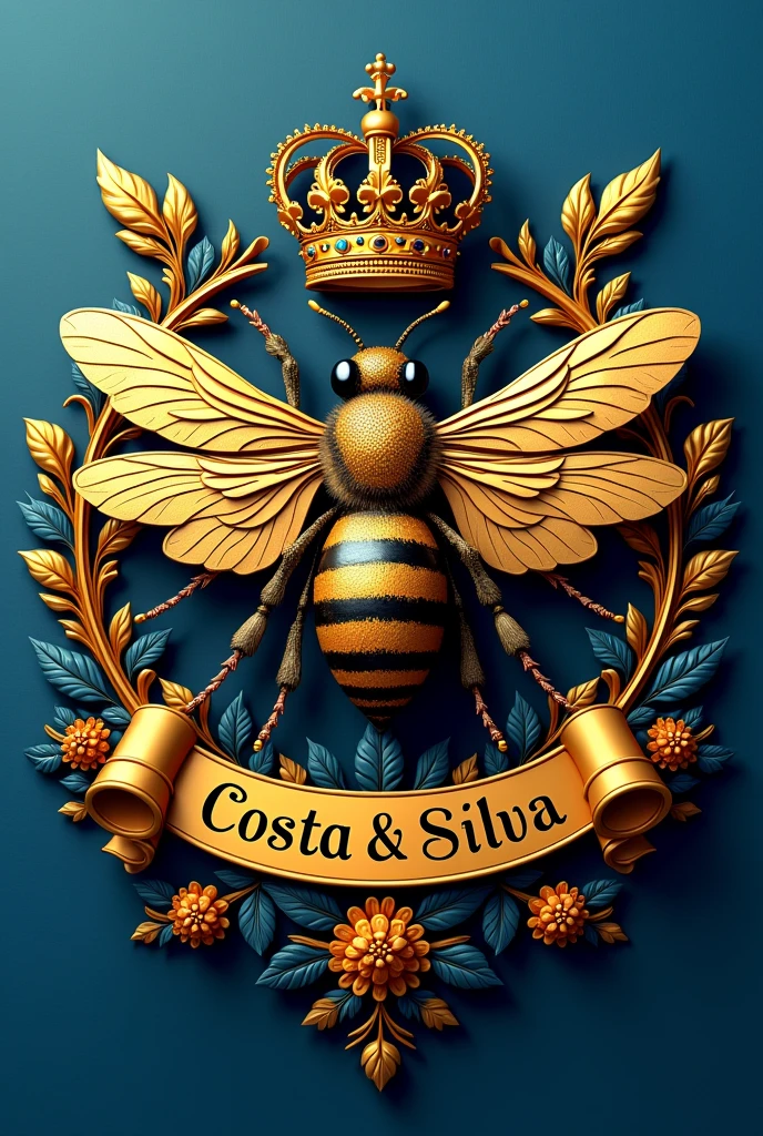 create for me an image 3d of a coat of arms of a queen bee, with the name highlighted Costa & silva