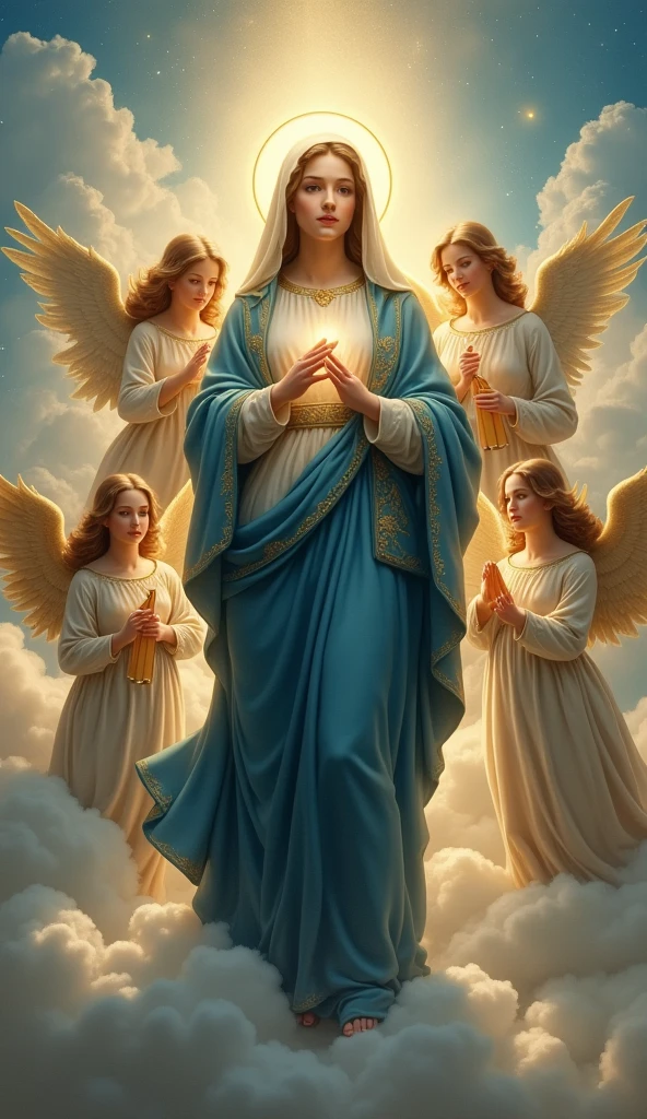 The Virgin Mary and the beautiful angels, whole body