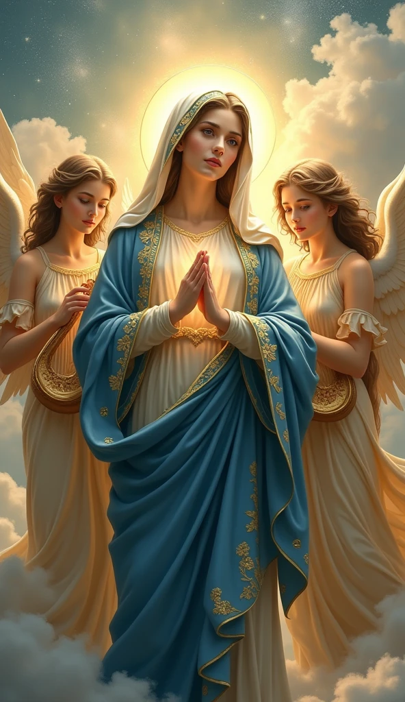 The Virgin Mary and the beautiful angels, whole body
