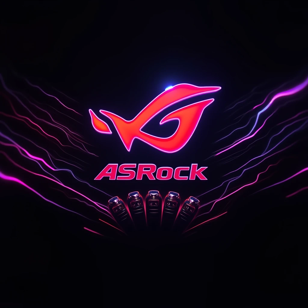 asrock logo art best resolution 2k abstract against the background of a black screen with different abstract lines, the name asrock is required on the generation, colorful abstraction icon ASrock replace the pink lines with purple ones, use the nuts near the name asrok as on the asrok taichi z690