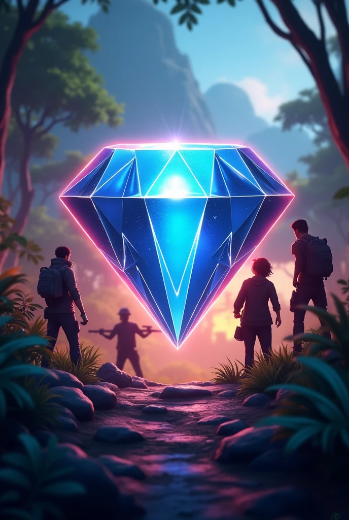 Create an image that represents a company dedicated to selling diamond top-ups for the video game called Free Fire
