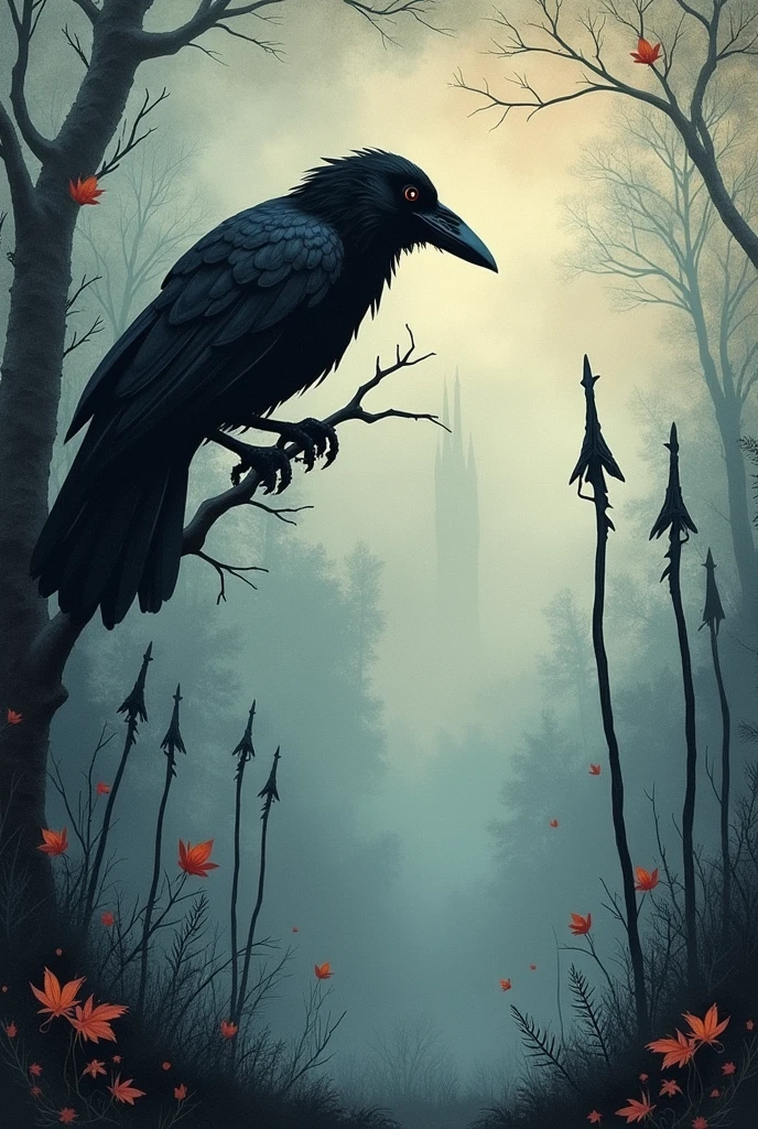 Chat create a poetry book cover, my poems are more obscure, I need something that combines, I want a classic book cover, with some animal that represents this depth, use arrows or sword, something that is falling, chat tire as letters, I want something obscure, that is falling