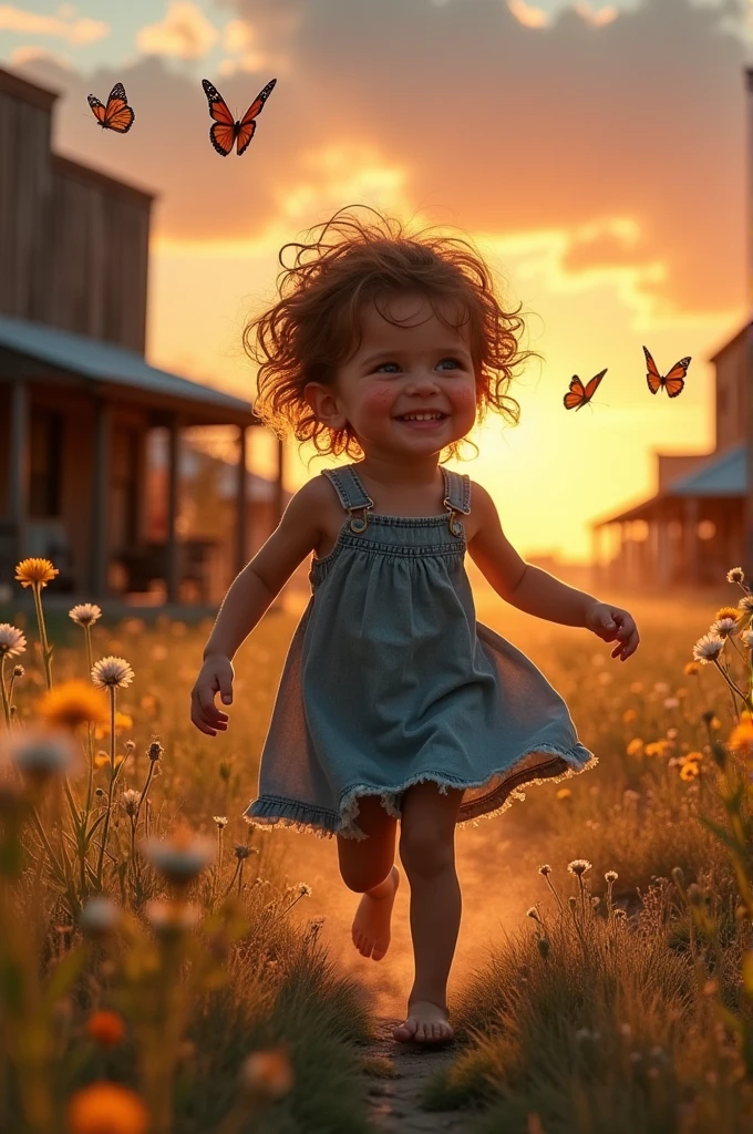 Create an image of a poor girl playing in a Texas town.