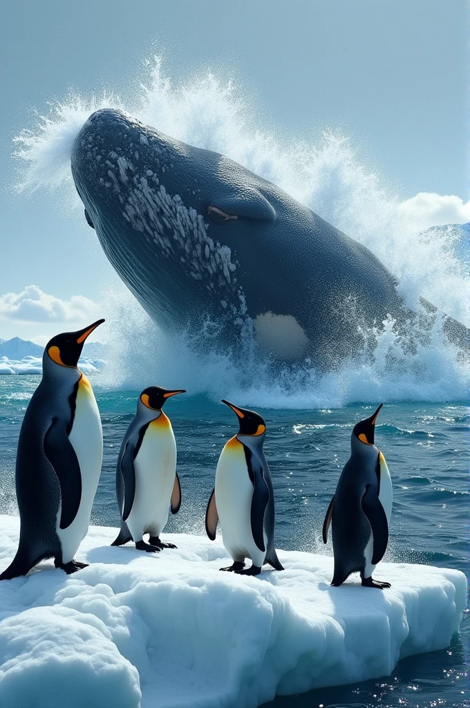 Penguins being attacked by a whale