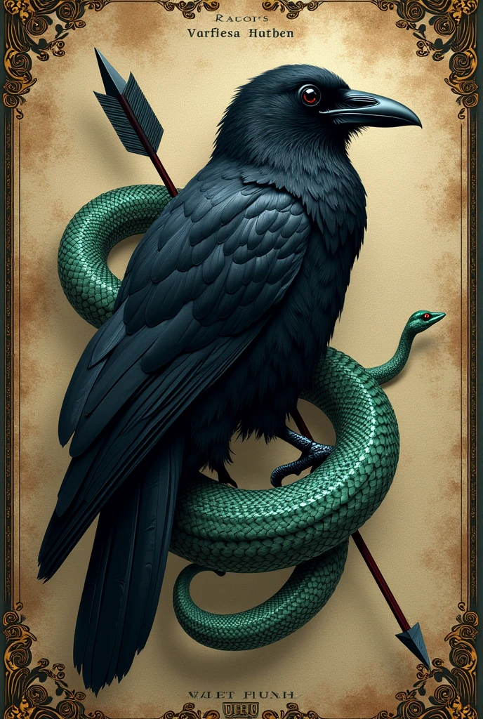 Chat create a poetry book cover, my poems are more obscure, I need something that combines, I want a classic book cover, create a raven with a snake falling together, being that the raven has an arrow stuck in it