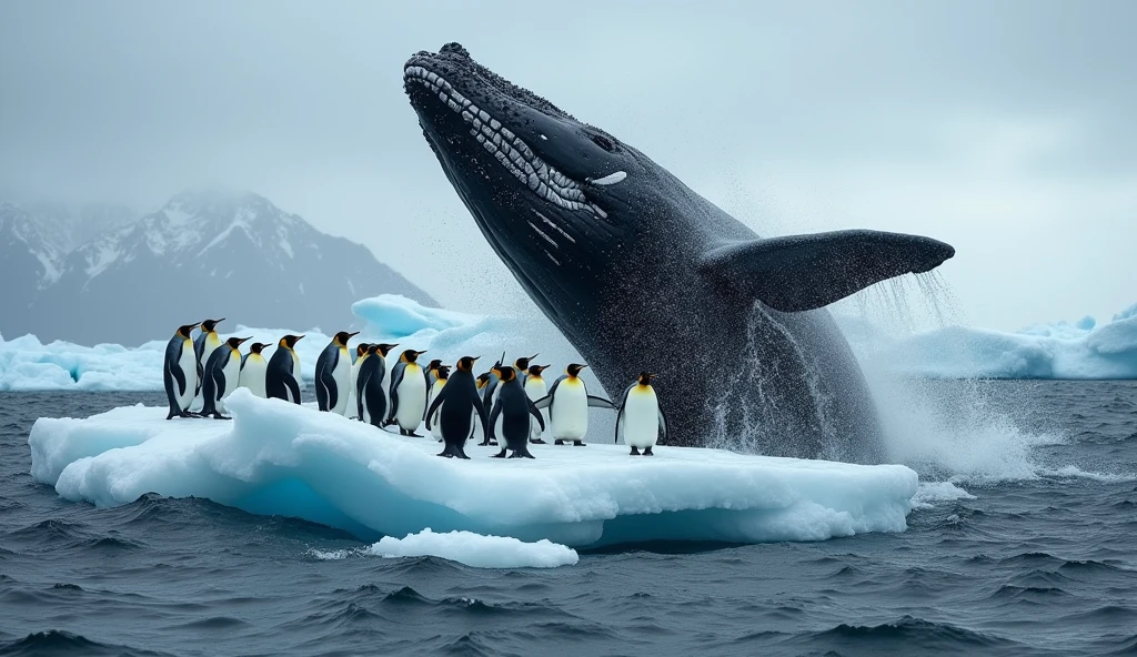Penguins being attacked by a whale 