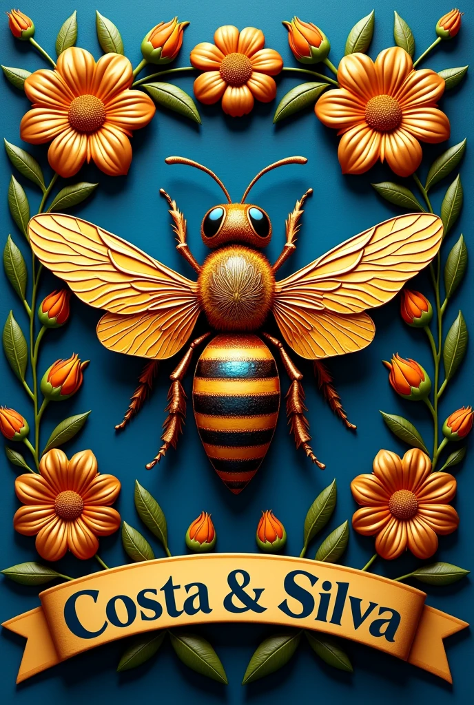 create for me an image 3d of a coat of arms of a queen bee, with the name highlighted Costa & silva
