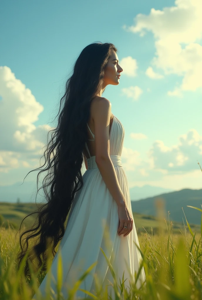 Centaur Horse,Beautiful woman,((((Wide angle)))),Black Hair,White clothes