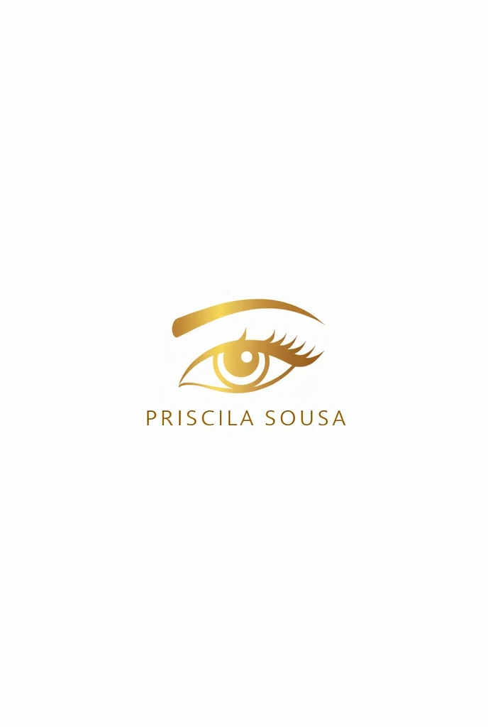 A logo that symbolizes beauty, CAUTION, Eyelash Extension, eyebrows,  and that it be golden and written below Priscila Sousa and minimalist 
