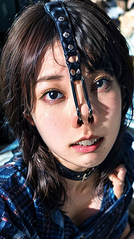 (Browsing Caution:-2), (Realistic, photo-Realistic :1.4), (Highest quality, masterpiece:1.2), RAW Photos, High resolution, Intricate details, Very detailed, Realistic and sharp details, Portraiture, (Bust Shot, Front view:1.2 ), alone, Beautiful Japanese Women, Beautiful woman, Black Hair, (Short Bob Hair), Detailed face, Detailed eyes, Beautiful Eyes, Refined nose, Pale skin, Fine skin, (Nose hook, Chain strap), (Gemstone Choker), clavicle, shoulder, T-Shirts, skirt,