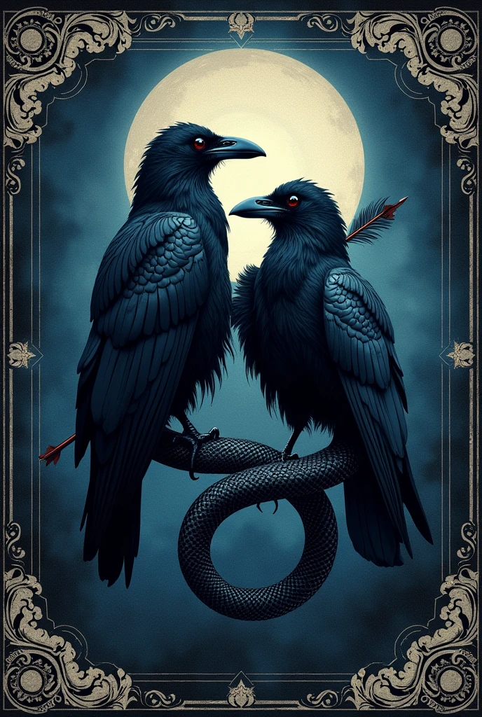 Chat create a poetry book cover, my poems are more obscure, I need something that combines, I want a classic book cover, create a raven with a snake falling together, being that the raven has an arrow stuck in it