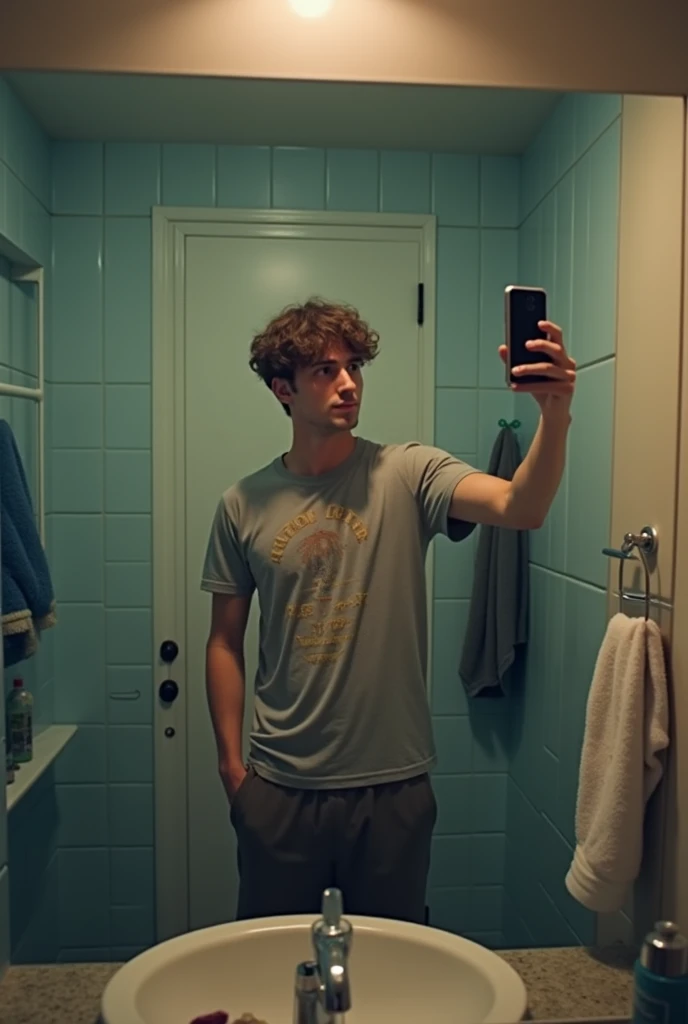 Teenager White Man Photo with Cell Phone in Mirror Without Showing Face
