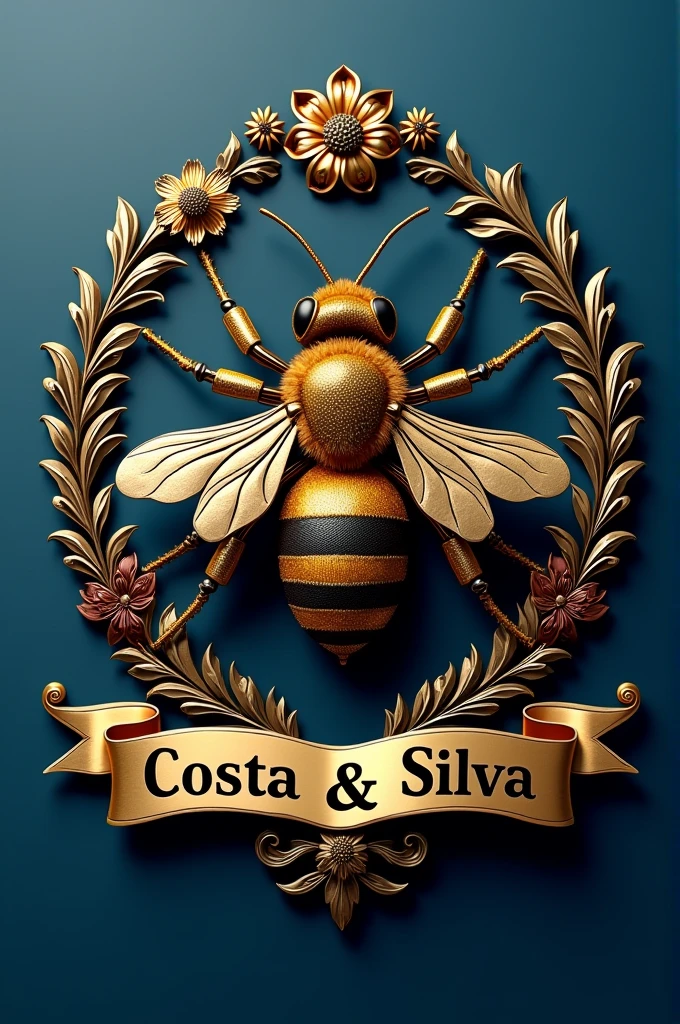 create for me a 3d image of a queen bee coat of arms, with the highlighted phrase Costa & silva