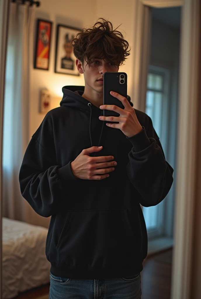 Teenager White man Photo with cell phone in the mirror Without showing the face Photo for fake profile
