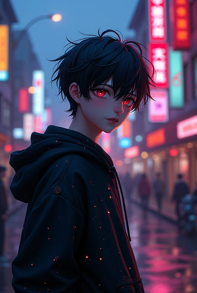 A character named Yuta, 15 years old, with black hair, red eyes, and black [missing description]