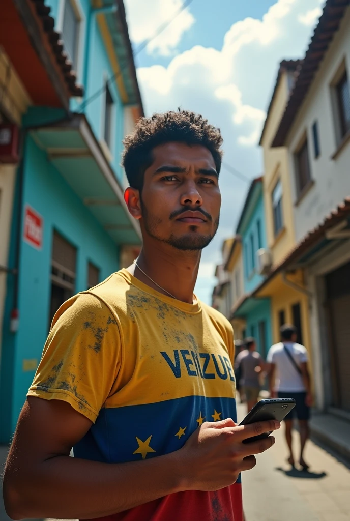 a young Venezuelan not very well liked by his Brazilian neighbors in front of his place fighting against greed and continuing in his cell phone service and accessories, relying on God