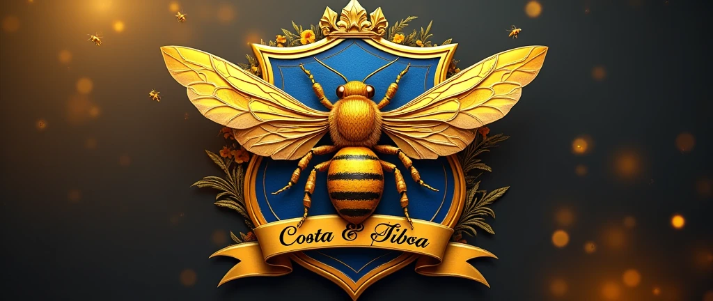 create for me a 3d image of a queen bee coat of arms, with the highlighted phrase Costa & silva